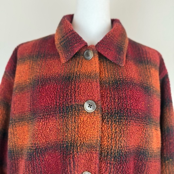 Vintage Eddie Bauer Women’s Petite XL Plaid Sherpa Jacket 90s Grunge Canada - Picture 4 of 13
